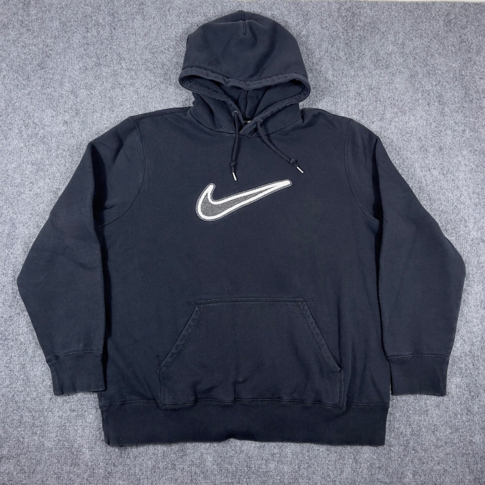 Nike Hoodie Mens XXL Black Big Swoosh Pullover Sweatshirt